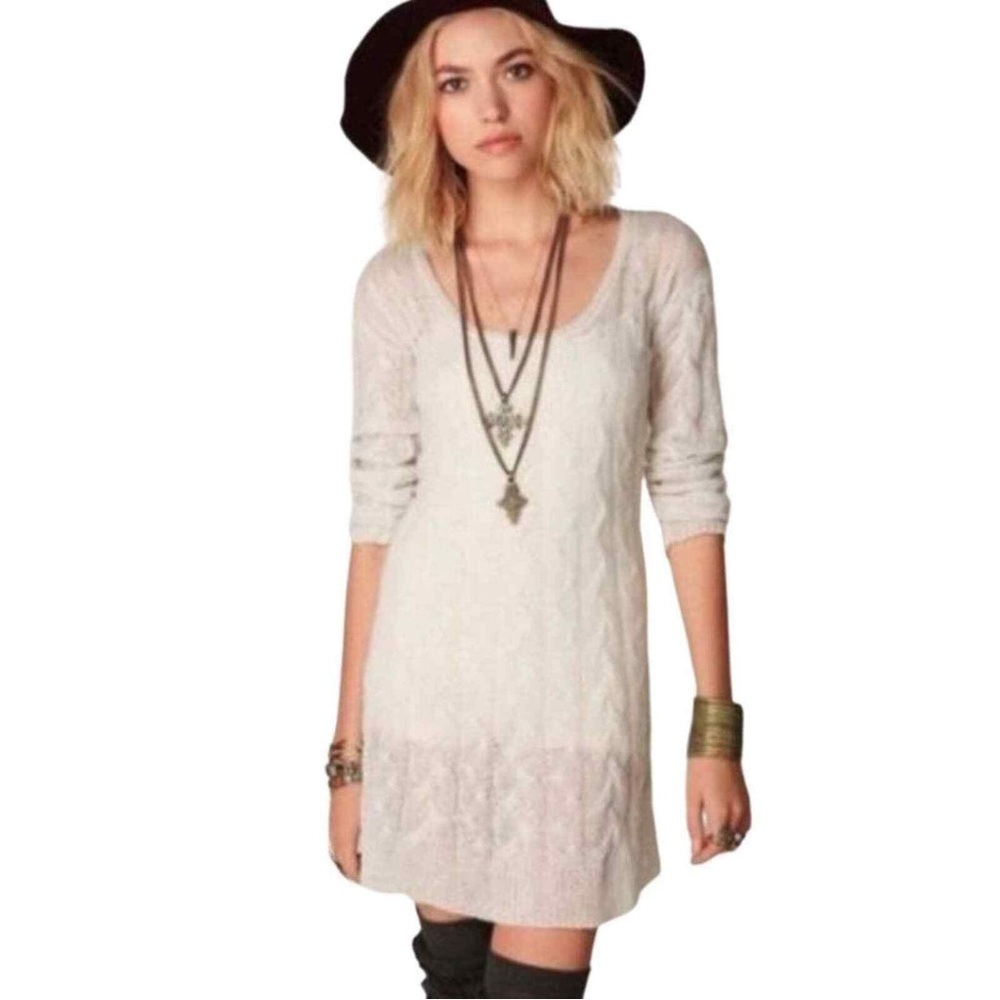 Free People Angel Knit Open Back Wool Alpaca Dress White/Cream Size XS